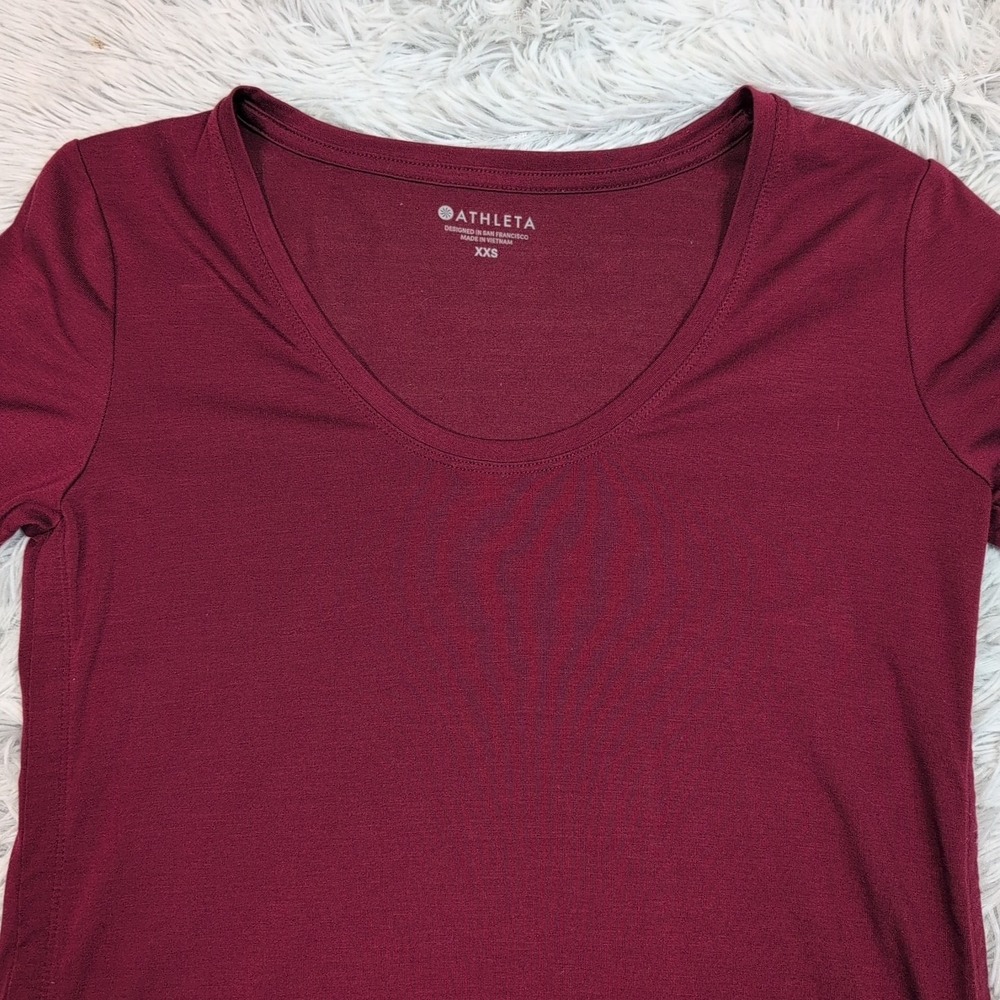 Athleta Shirt Womens XXS Maroon Tee Athletic‎ Stretch Active Wear Yoga Comfort - Picture 8 of 8